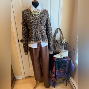 Brown Leather wide leg pants WILFRED for ARITZIA